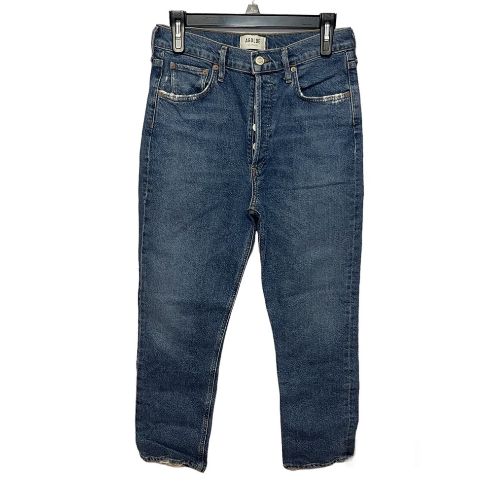 Agolde riley high rise straight crop jean size 28 in silence distressed denim